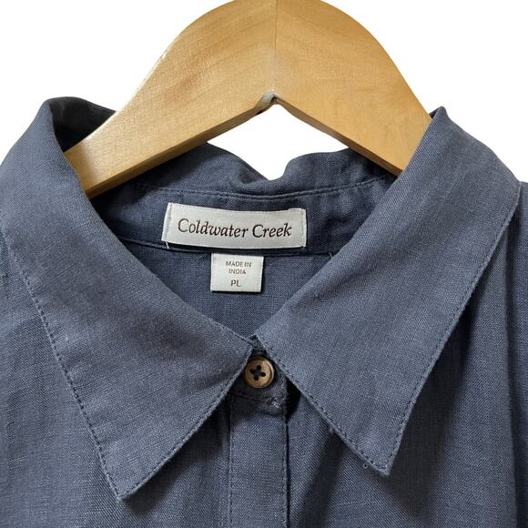 Coldwater Creek Womens 100% Linen Button Up Shirt Size LP Blue Coastal Beachy - Picture 4 of 8